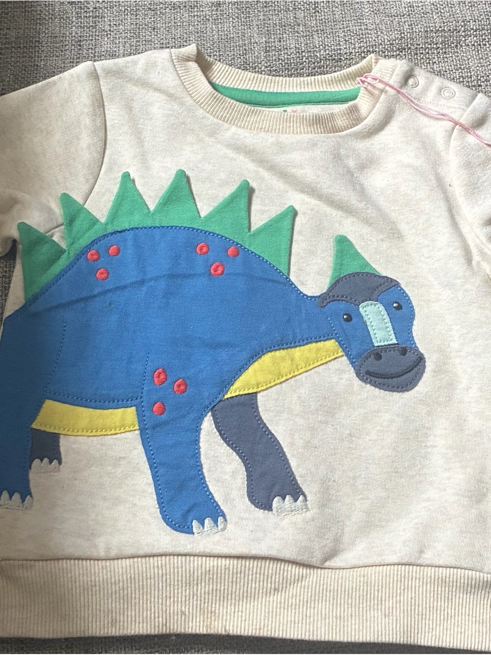 Boden Cream Sweatshirt with Blue Dinosaur Applique